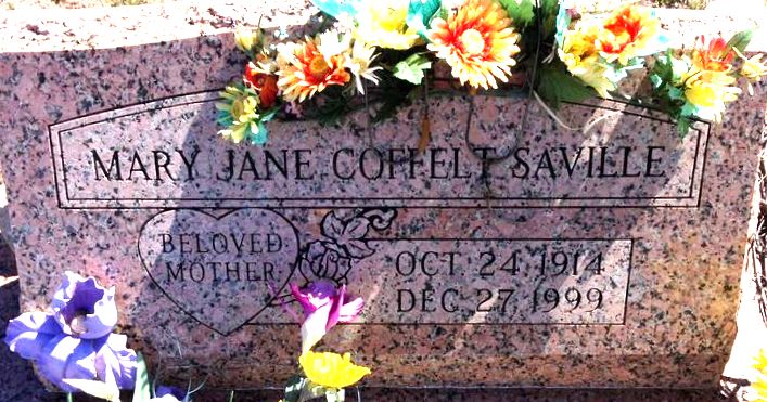 Mary Jane (Coffelt) Saville gravestone
